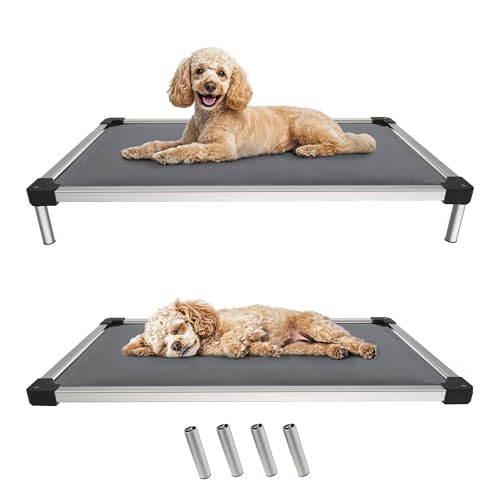 FXW TitanNest Chew-Proof Elevated Dog Bed, Raised Cot for Indoor/Outdoor/Camping Use, Durable & Washable Padded Pet Bed for Small Dogs, 36.0" L x 24.0" W x 4.5" H, Gray