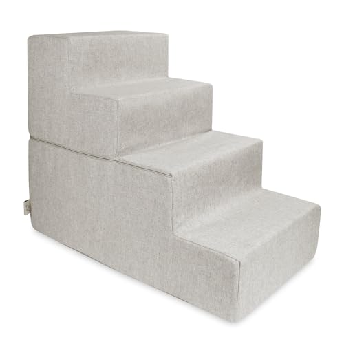 Best Pet Supplies Dog Stairs & Steps - Foam Steps for Small Dogs & Cats, Non-Slip Indoor Balanced Pet Step Support, Dog Ramp, No Assembly, Sand, Foldable 4-Step (22-inch Height)