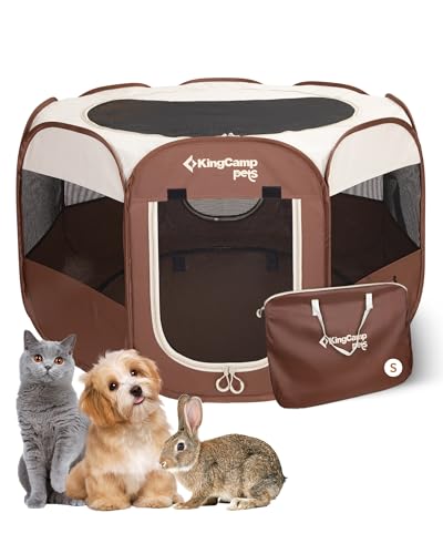 KingCamp Dog Playpen, Portable Foldable Cat Kitten Puppy Tent Crates 29"/36"/50" Pop Up Pet Playpen with Zippered Bottom & Cover for Indoor Outdoor Use (Small, Khaki)