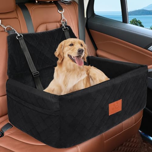 Dog Car Seat for Large Medium Dogs,Portable Washable Pet Car Seat Under 55 lbs,Dog Booster Seat with Thick Cushion,2 Safety Leashes Travel Car Dog Bed