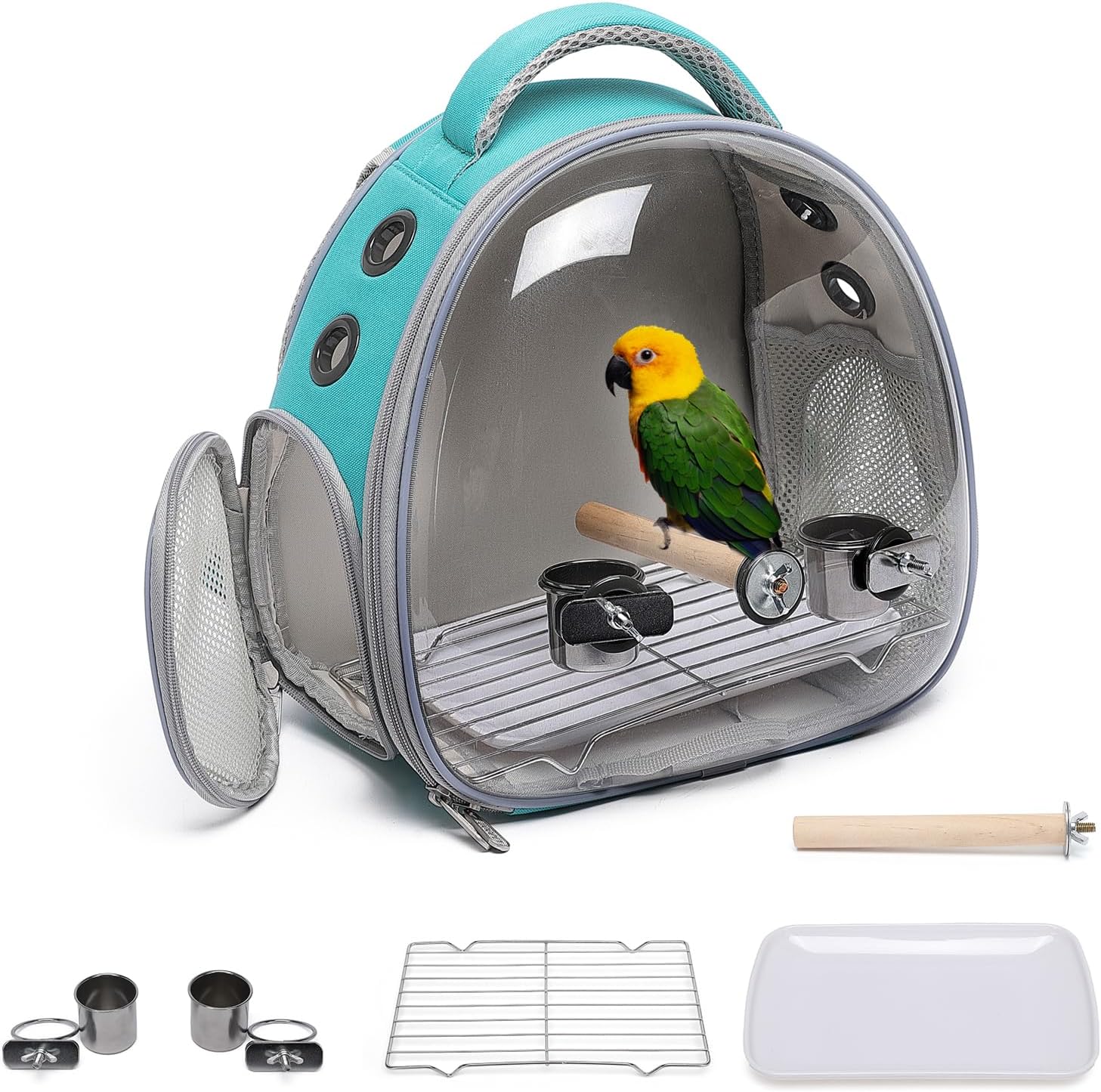Portable Travel pet Backpack Carrier Hamster Bag Guinea Pig Bird Small Dog cat Turtle Carrier Rabbit Cage Squirrel Bearded Dragon Breathable Hangbag (Green+Accessories)