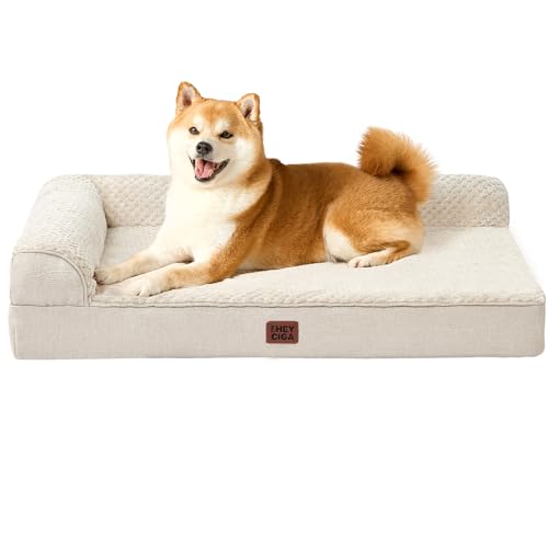 EHEYCIGA Memory Foam Dog Bed Large Sized Dogs, Waterproof Dog Bed Orthopedic with Washable Removable Cover, Non-Slip Pet Bed Couch, 36x27x6 Inches, Beige