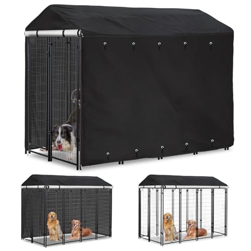 Outdoor Dog Kennel Cover, 600D Heavy-Duty Full Coverage 8'Dx4'Wx6'H Dog Covers Suitable for Large Kennels.Cover Only,Classic Black