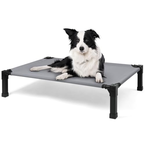Cooling Elevated Dog Bed with Mesh and Metal Frame, Portable Dog Cot for Outdoor and Indoor Use
