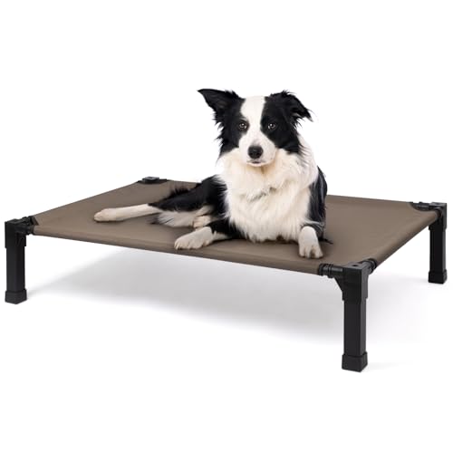 Cooling Elevated Dog Bed, Raised Dog Bed with Washable Breathable Mesh and Metal Frame, Portable Dog Cot Bed with No-Slip Feet for Outdoor and Indoor Use