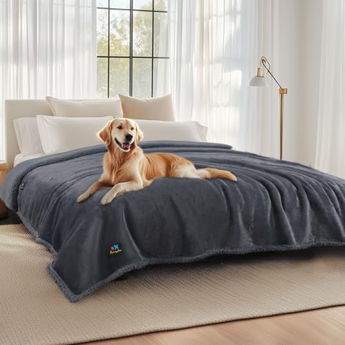 Luciphia Waterproof Pet Blankets, Liquid Pee Proof Dog Blanket for Sofa Bed Couch, Reversible Sherpa Fleece Furniture Protector Cover for Small Medium Large Dogs Cats, Dark Gray King Size(100" x 85")