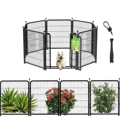 Dog Playpen 48 inch(H) 8 Panels Total 17.7 Ft(L) Dog Fence Outdoor for Yard. Wide Door Low Threshold,Metal Dog Pen Heavy Duty Pet Puppy Exercise Pen for Rv Camping Garden Yard