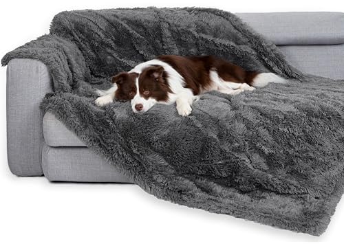 gogobunny Waterproof Dog Blanket for Large Dogs, Cats, Puppy, Reversible Faux Fur Pet Throw Blanket, Washable, Calming Furniture Protection for Sofa Bed (60x80 Inch (Pack of 1), Grey)