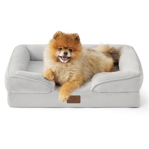 Bedsure Orthopedic Dog Beds for Small Dogs - Washable Small Dog Cat Bed Waterproof, Comfort Pet Couch Sofa with Washable Removable Cover, Pets Bed with Nonskid Bottom, Light Grey, 24"