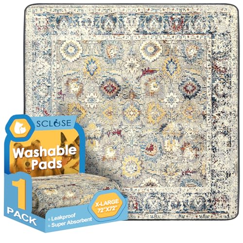 Washable Pee Pad for Dogs Extra Large, 72" x 72" Reusable Puppy Pads Waterproof Dog Rugs, Super Absorbent, Leakproof, Dog Crate Pad, Whelping Pads, Vintage