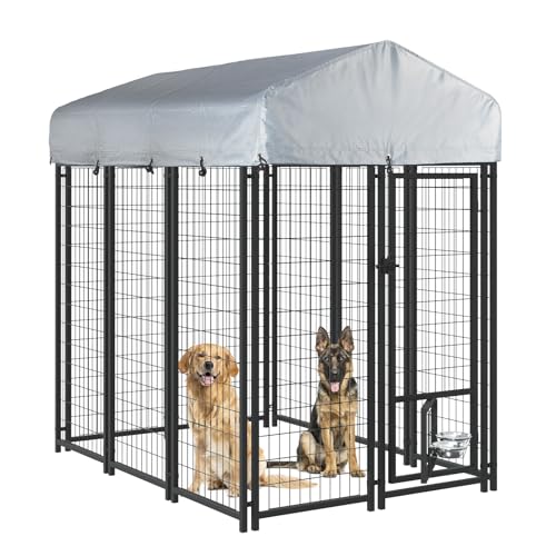 LEMBERI 6x4x6 FT Outdoor Dog Kennel for Large Dogs, Heavy Duty Welded Wire Steel Dog Playpen Fence with Secure Lock, Pet Pen with UV-Resistant Waterproof Roof Cover for Outside