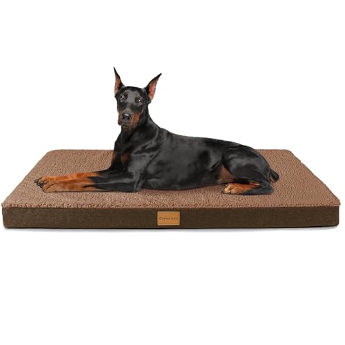 Patas Lague Orthopedic Jumbo Dog Bed for Large Sized Dog 56''X40'', Soft Waterproof Egg Crate Foam Large Pet Crate Beds Mat with Removable Washable Cover and Non-Slip Bottom, Brown