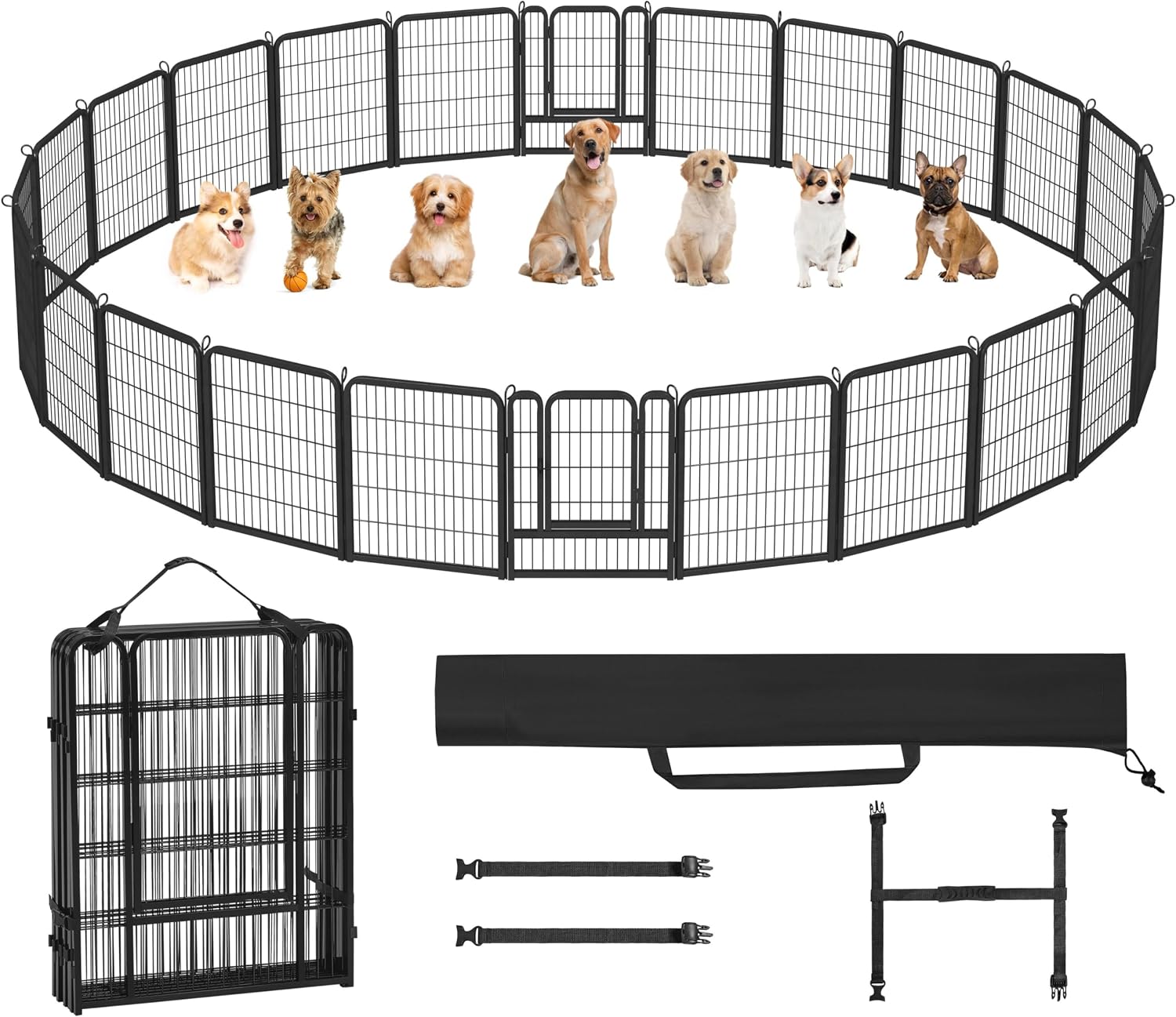Yaheetech 24 Panels Dog Playpen, 32" Height for Small/Medium/Large Dogs, Foldable Exercise Fence Outdoor with Easy-Carry Straps&Stakes Storage Bag for RV Camping Yard Garden