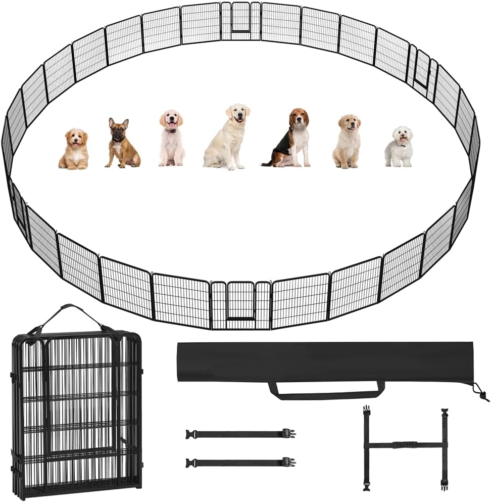Yaheetech 32 Panels Outdoor Dog Playpen, 32" Height Large/Medium/Small Animals Pets Exercise Fence with Easy-Carry Straps&Stakes Storage Bag for RV Camping Yard Garden