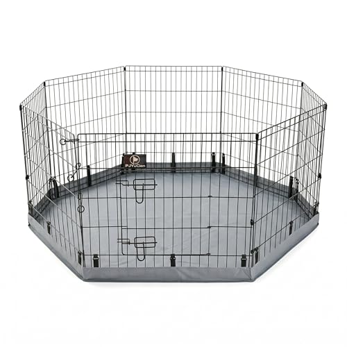 PJYuCien Dog Playpen, 8 Panels 30H Dog Pens Indoor with Bottom Pad, Metal Foldable Pet Puppy Exercise Fence Crate Kennel, Better for Small Animals,Grey