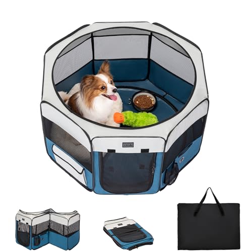 PETSFIT 29" Puppy Playpen with Removable Waterproof Mat & Zippered Roof | RV, Camping, Travel Dog Pen | Indoor/Outdoor Whelping & Cat Observation Space(29.5"x29.5"x16.5"H)