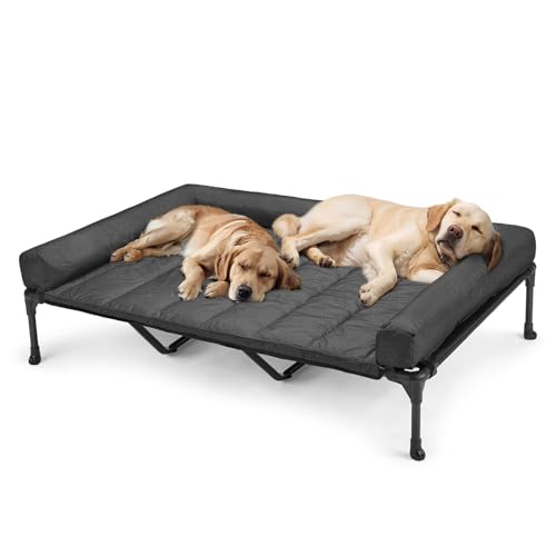 Veehoo Cooling Elevated Dog Bed Add Removable Waterproof Bolster Cushion Mat, Raised Pet Cot with Breathable Teslin Mesh, No-Slip Feet, Dog Sofa Bed for Indoor Outdoor, XXLarge, Black CWC2331B