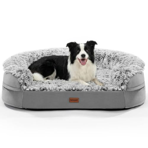 3.7 inch Thickened Orthopedic Dog Beds for Large Dogs, Supportive Dog Sofa Bed with 28D Egg-Crate Foam, Removable Washable Plush Cover, Waterproof Lining, Half-Round Design for Puppy, Senior Dog