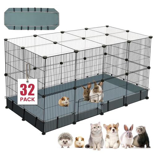 32 Panels Small Animal Playpen, 47.5" x 23.7" x 31.5" Pet Playpen with Upgrade Waterproof Mat (VISCOO)