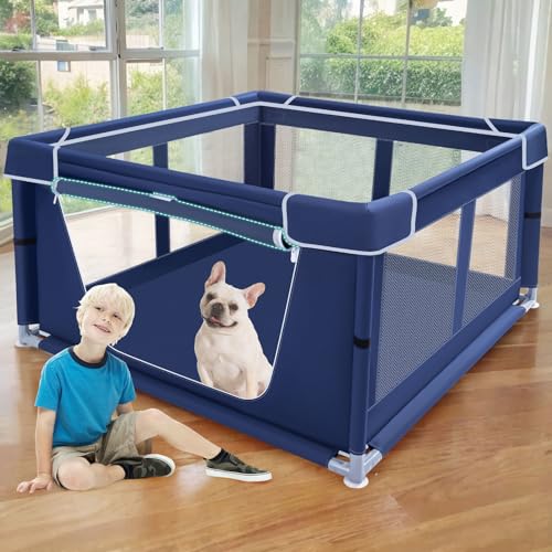 42x42x25.6 Inches Puppy Playpen with Gate, Dog Playpen for Puppies or Small Dogs, DogFence Pet Playpen for Indoor & Outdoor, Sturdy Safety DogPen with Thickened Fabric, High-Strength Nylon Wire Mesh