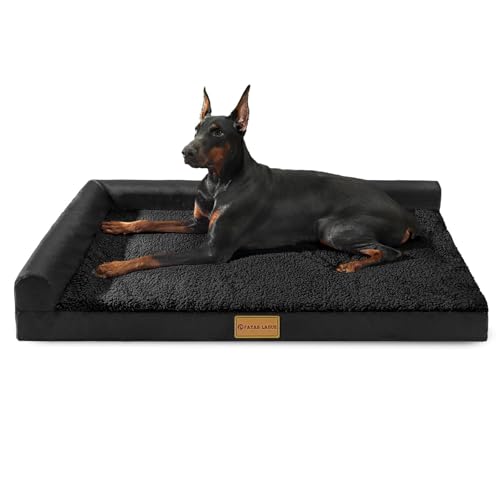 Patas Lague Orthopedic XL Dog Bed Large Sized Dog 42''X28'', Waterproof L Bolster Big Pet Sofa Beds with Removable Washable Cover, Soft Comfortable Pet Couch Crate Mat with Nonskid Bottom, Black
