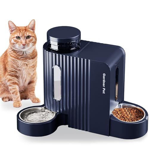 Gardner Pet Automatic Gravity Cat Food Feeder and Water Dispenser Stainless Steel Two-in-One Set Large Capacity Dispenser for Pets Dogs, Puppies, Kittens