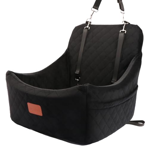 Dog Car Seat for Medium Sized Dog,Pet Travel Car Bed with Seat Belt Channle,Fully Detachable and Washable Car Dog Seat with Adjustable Straps,3 Straps Easy to Install (Black)