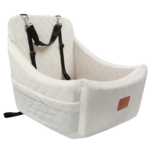 Dog Car Seat for Medium Sized Dog,Pet Travel Car Bed with Seat Belt Channle,Fully Detachable and Washable Car Dog Seat with Adjustable Straps,3 Straps Easy to Install (Beige)