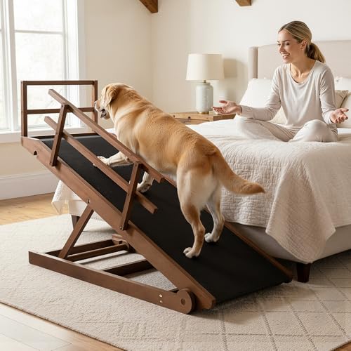 ABORON Dog Ramp,Adjustable Folding Pet Ramp for Bed,Couch,SUV - High Traction Portable Rubber Paw Ramps,Great for Small & Large Old Dogs & Cats, Supports up to 200 lbs,55''Long