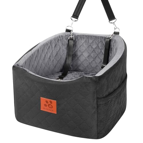 Dog Car Seat for Small Medium Dogs, Memory Foam Booster Car Seat for Dogs up to 35 lbs, Elevated Pet Car Seat with Washable Removable Cover and Storage Pockets (Black/Gray)