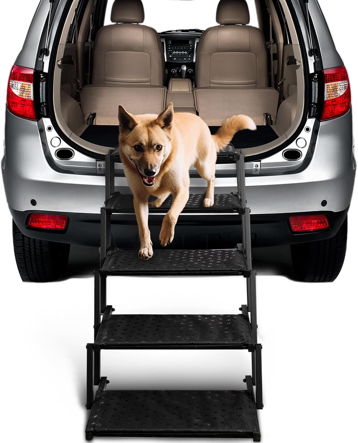 Extra Wide Dog Stairs for Car - Foldable Dog Ramps for Large Dogs with Non Slip Surface, Portable Dog Steps for Cars and SUV, Truck, Support Up to 250 Lbs