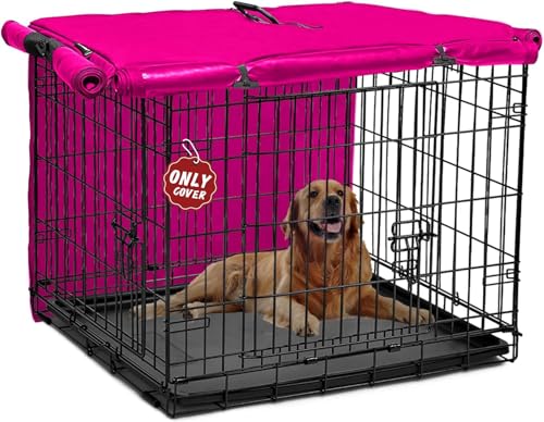 Dog Crate Cover 48 inch, Large Dog Kennel Cover for Cages with1 2 3 Doors, Waterproof 600D Oxford Fabric Privacy Cover Indoor/Outdoor Pink (Only Cover)