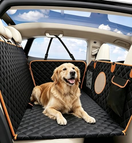 Dog Car Seat Cover for Back Seat, Hard Bottom Back Seat Extender for Dogs, Holds 420lbs, Waterproof Pet Hammock Protector, Thick and Durable Dog Seat Cover for Truck, Car, SUV-Black