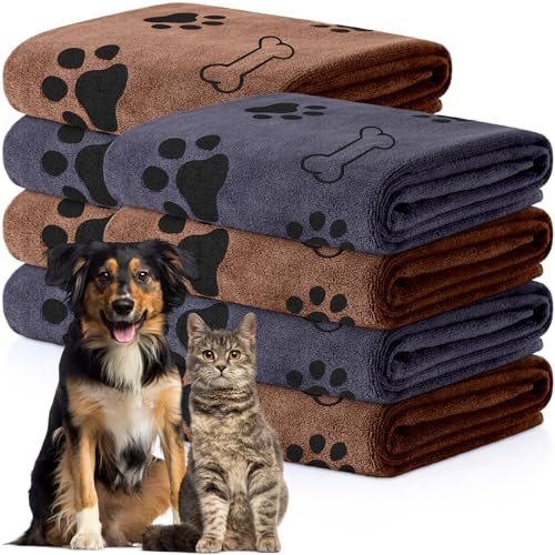 Chumia 8 Pcs Bulk Towels for Drying Dogs Cats Pet Towels Puppy Microfiber Quick Drying Dog Paw Bath Bathing Supplies Absorbent for Medium Pets(Brown, Gray,40 x 24 Inch)