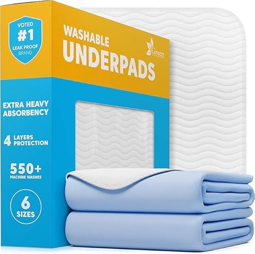 GREEN LIFESTYLE Washable Underpads - Large Bed Pads for use as Incontinence Bed Pads, Reusable Pet Pads, Great for Dogs, Cats, Bunny, Seniors Bed Pad (Pack of 10 - 34x36), Blue