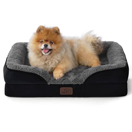 Bedsure Orthopedic Dog Beds for Small Dogs - Washable Small Dog Cat Bed Waterproof, Comfort Pet Couch Sofa with Washable Removable Cover, Pets Bed with Nonskid Bottom, Plush-Black, 24"