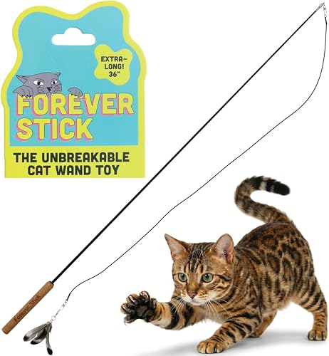 Forever Stick - The Unbreakable Cat Teaser Wand, Extra Long Durable Interactive Toy for Indoor Cats, Cat Fishing Pole Toy for Bored Indoor Adult Cats, Feather String Toy On Stick Enrichment