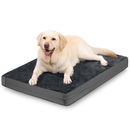 Waterproof XXL Dog Beds Large Sized Dogs, Orthopedic Washable Crate Pad 48 inch, Jumbo XXLarge Foam Pet Bed with Removable Cover Reversible, Anti-Slip Kennel Pad, 47"x29", Dark Gray