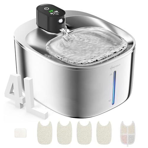 Wireless Cat Water Fountain Stainless Steel,135floz/4L Battery Operated Automatic Pet Fountain,Cordless Cat Water Dispenser Pet Water Fountain for Cats Dogs Pets Outdoor
