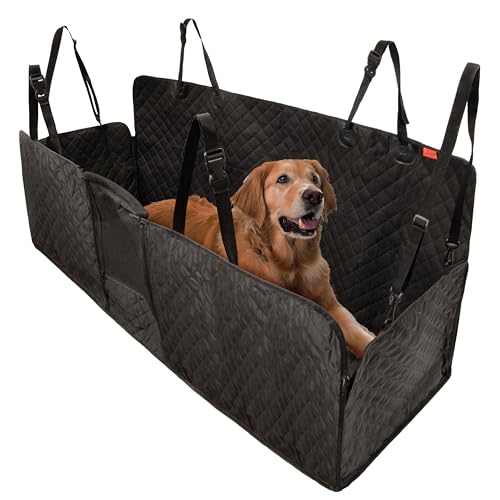 Lusso Gear Dog Car Seat Cover for Back Seat - 100% Waterproof Dog Hammock - Padded Headrest and Mesh Window - Passenger Compatible Rear Car Seat Cover - Fits Trucks, SUVs, Cars
