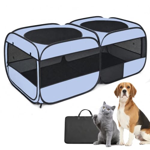 2-in-1 Dog Playpen, 73''Pop Up Cat Puppy Pet Playpen Indoor/Outdoor Cats Enclosed, Cat Dog Tent Crate Cage Kennel, Portable Playpen for Kitten, Small Animals Play Pen(No Divider, Unified Space)