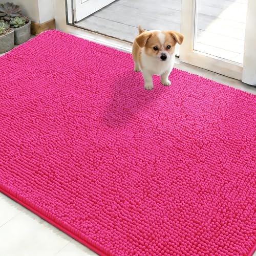 OLANLY 48x30 Chenille Mud Mat (Hot Pink)