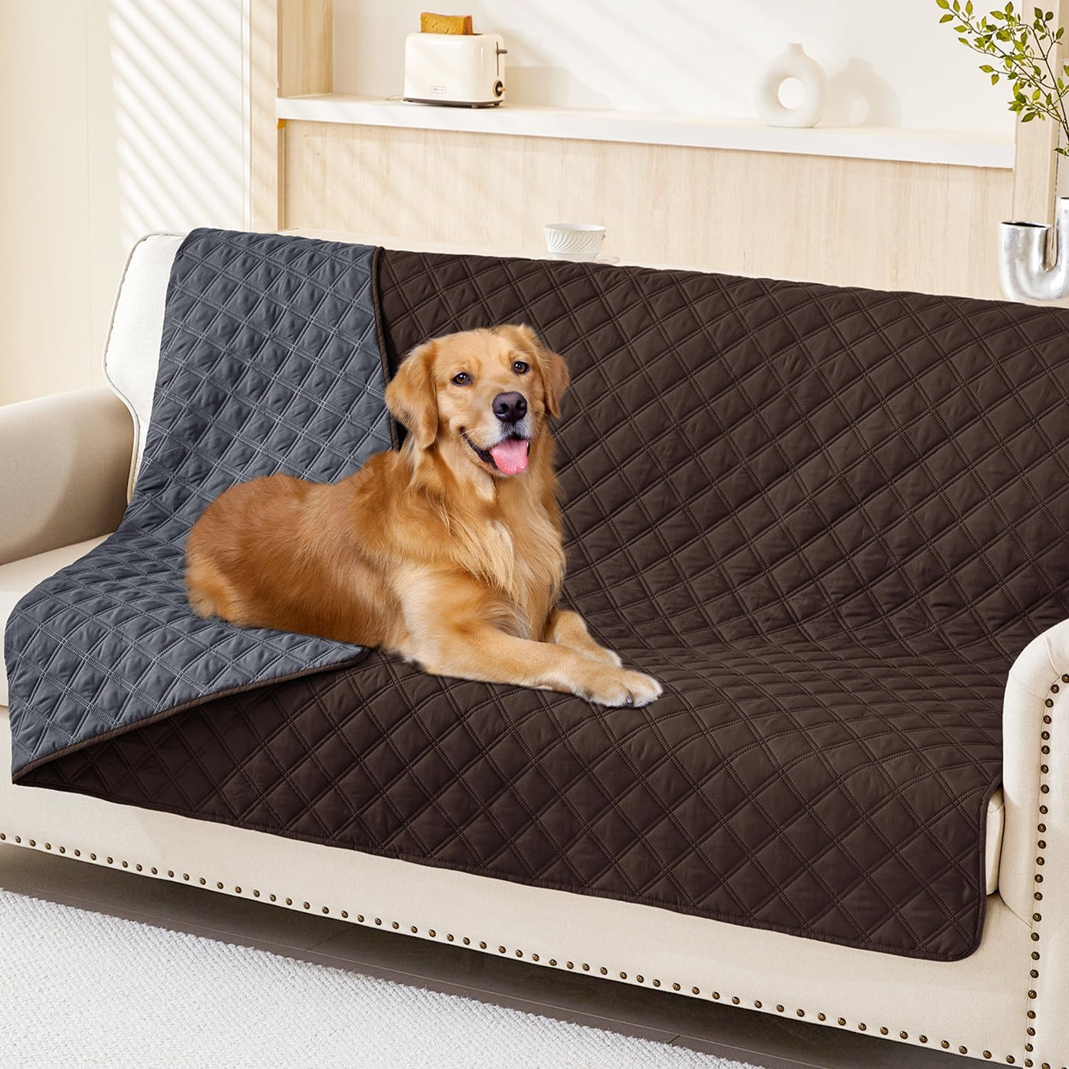 Smiry Waterproof Dog Blanket, Reversible Dog Bed Cover Pet Blanket, Soft Pet Couch Covers for Sofa Washable, Bed Couch Sofa Furniture Protector for Puppy Cat Kids (68"x82", Chocolate/Dark Grey)