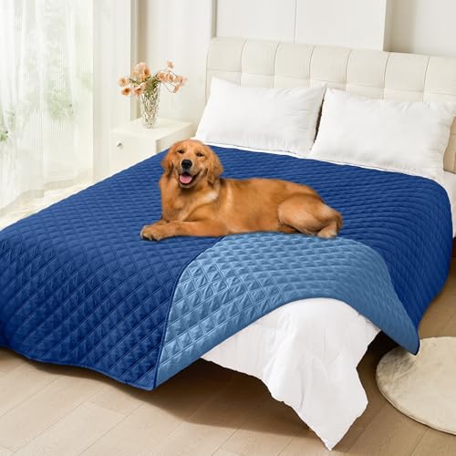 Smiry Waterproof Dog Blanket, Reversible Dog Bed Cover Pet Blanket, Soft Pet Couch Covers for Sofa Washable, Bed Couch Sofa Furniture Protector for Puppy Cat Kids (82"x102", Navy/Blue)