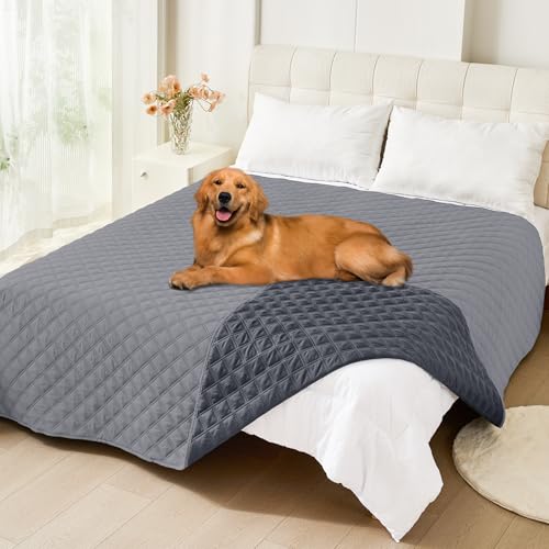 Smiry Waterproof Dog Blanket, Reversible Dog Bed Cover Pet Blanket, Soft Pet Couch Covers for Sofa Washable, Bed Couch Sofa Furniture Protector for Puppy Cat Kids (82"x102", Grey/Dark Grey)