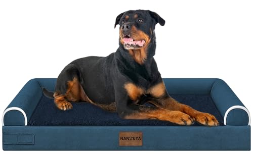 Large Dog Bed Orthopedic Washable: Beds Bolster XL Bed Large Big Dogs Memory Foam Couch Sofa Waterproof with Removable Cover - Navy Blue