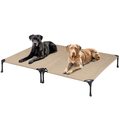 Veehoo 2 Pack Raised Dog Bed, Cooling Elevated Dog Bed, Portable Pet Cot with Washable & Breathable Mesh, No-Slip Feet, Durable Dog Cots Beds for Large Dogs, 42" x 30", Beige Coffee, CWC1803-L