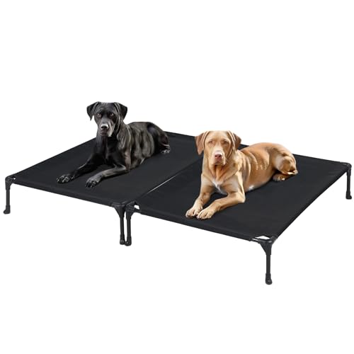 Veehoo Portable Raised Dog Cot, Cooling Elevated Pet Bed with Washable & Breathable Mesh, No-Slip Feet, Durable Dog Cot for Large Dogs, 42" x 30", Black