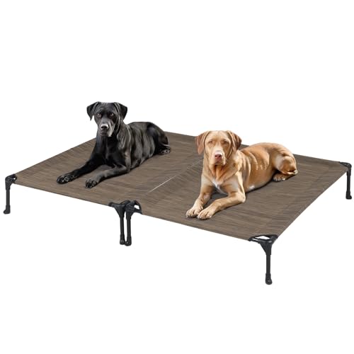 Veehoo 2 Pack Raised Dog Bed, Cooling Elevated Portable Cot with Washable & Breathable Mesh, No-Slip Feet, Durable for Large Dogs, 42" x 30", Brown