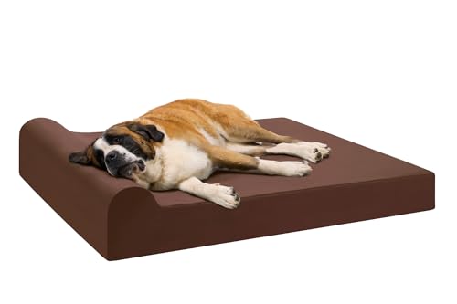 Barker Beds Giant Orthopedic Dog Bed for Large Dogs - 7" Thick Washable Big Dog Bed with Headrest - XL Water-Resistant Mattress - Durable Microsuede Cover - Comfy Pet Bed (Chocolate)